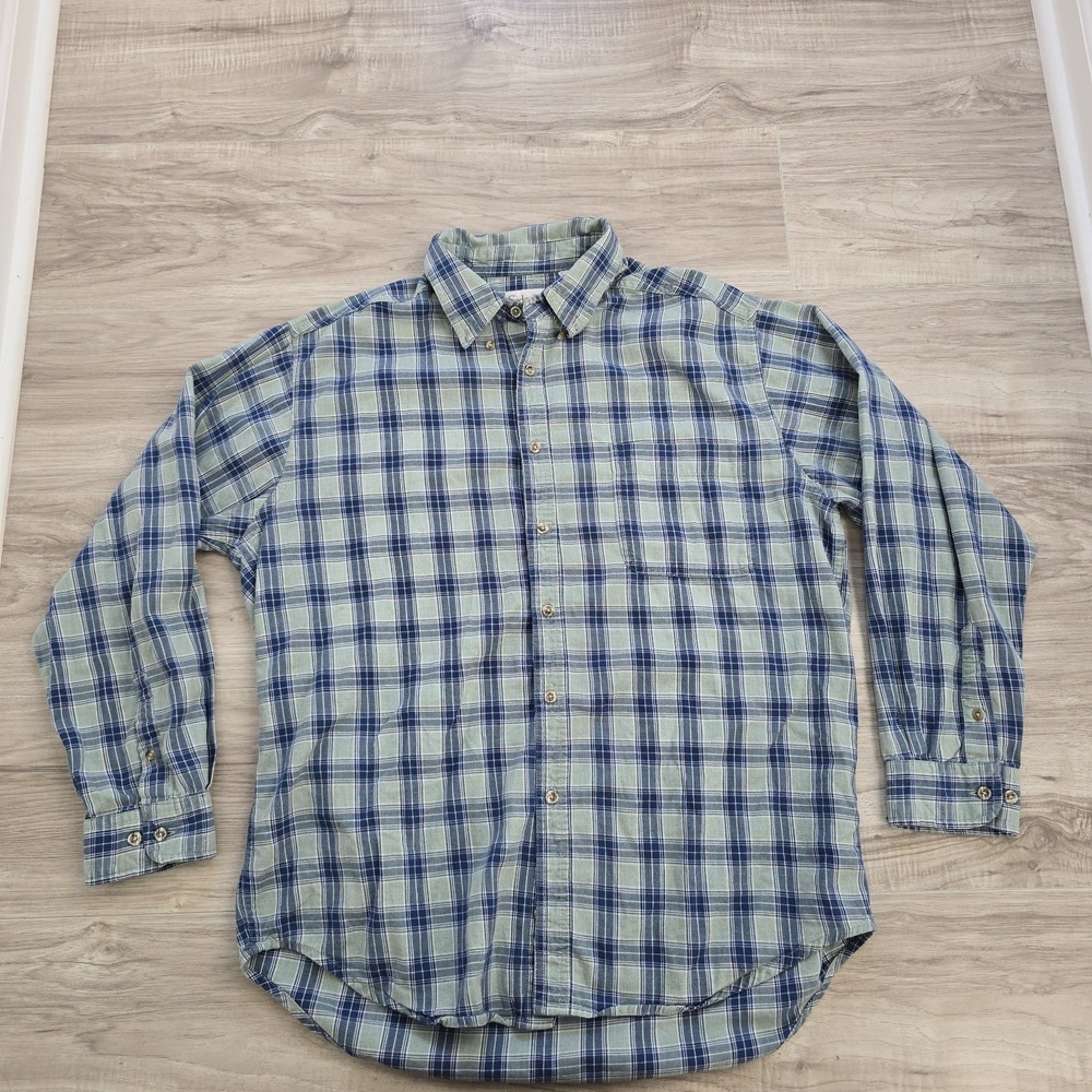 Sedgefield Mens Button Down Shirt Size XL Plaid Cotton Blue Green